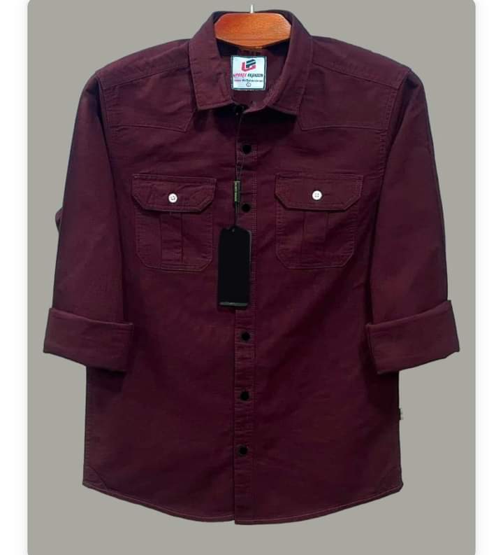 Double Pocket  shirt for men (maroon)