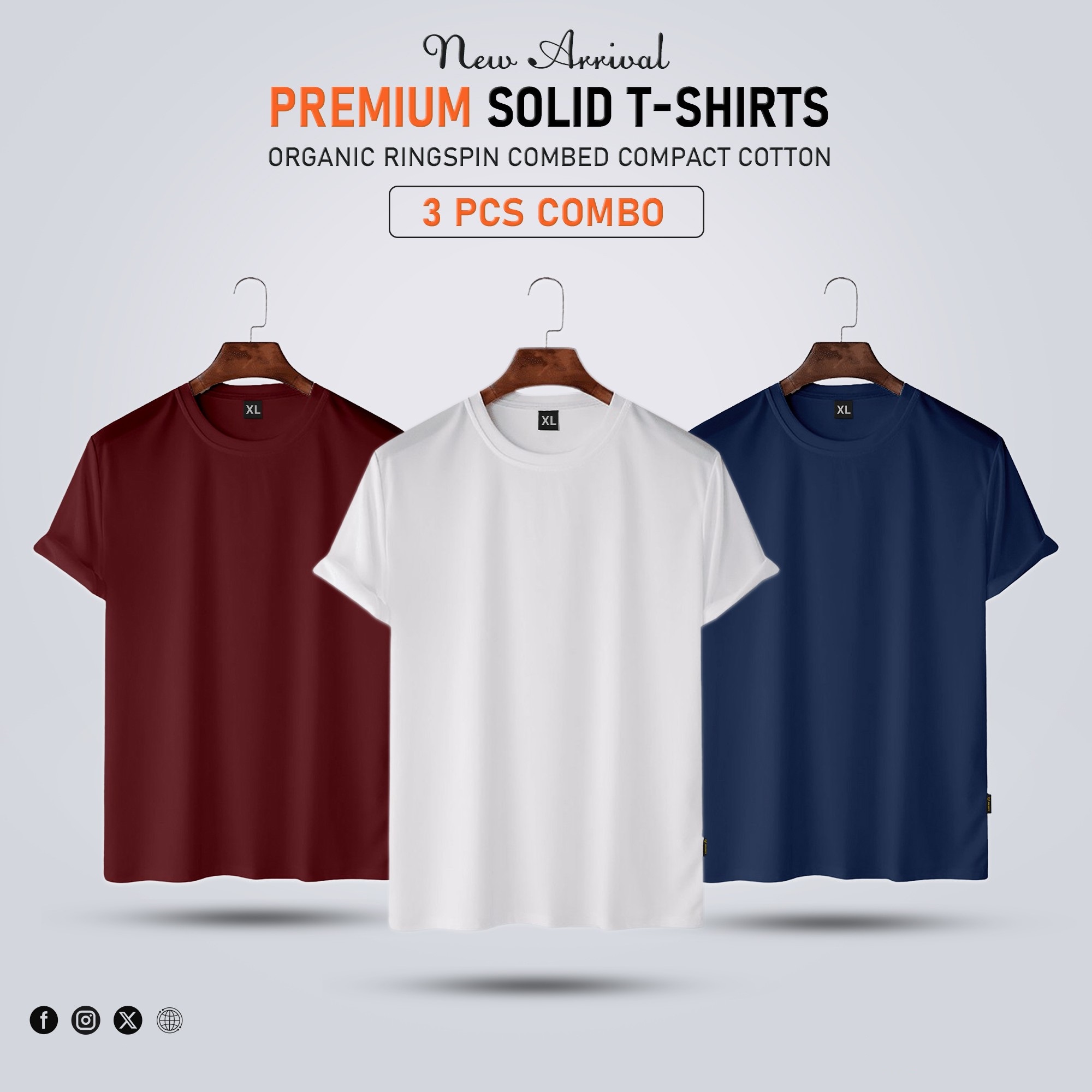 3 pcs Premium Solid T-Shirt Combo Offer