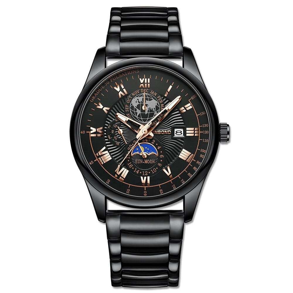 BINBOND B3982 New Style Silver Men Quartz Watch Authentic Stainless Steel Band Water Proof Date Display Dials Decoration Watch