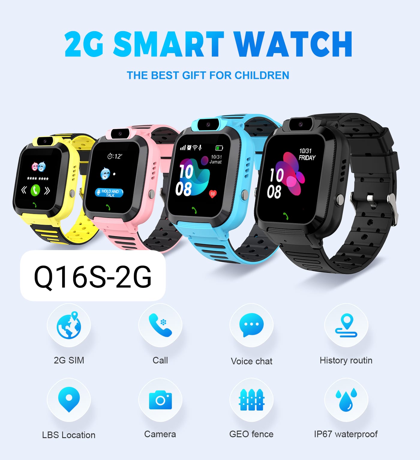 Q16s - 2g Kids Smart Watch LBS Smart Watch Telephone SOS Anti-Lost Watch Children Gift For IOS Android (𝐌𝐮𝐥𝐭𝐢 𝐜𝐨𝐥𝐨𝐫)