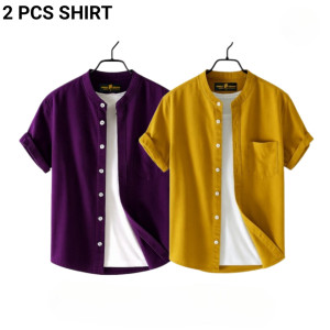 Fashionable casual Half Sleeve shirt for men(Perple + Yellow)