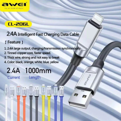 Awei CL-206L Lightning Cable Fast Charging 2.4A USB Data Sync Cord For iPhone ( Multi Color )