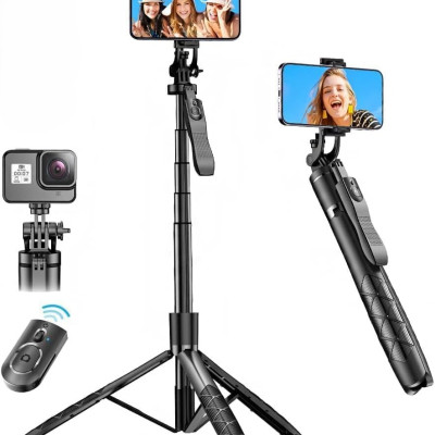 {K-28}Long Video Stand Cum Selfie Stick Tripod with Remote - 360° Rotation Phone Stand with Wireless Remote Control,  without light