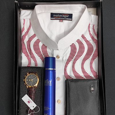 Printed Panjabi+ Wallet+ Olevs belt Watch+ Perfume Combo Pack