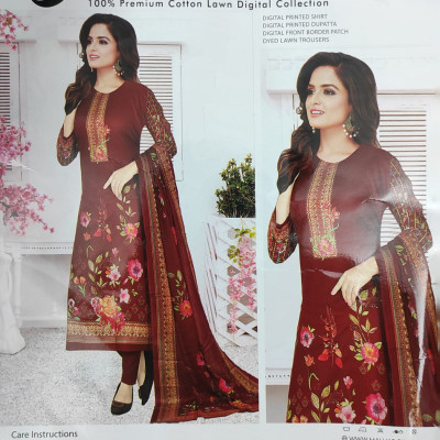 MALHAR 100% Premium cotton lawn digital printed 3 Piece