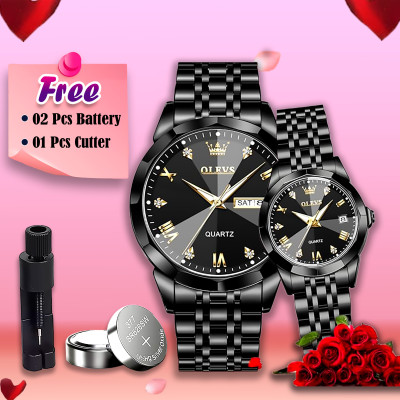 Olevs  Stainless Steel fashionable  Couple watches  Butter Fly Lock Full Black
