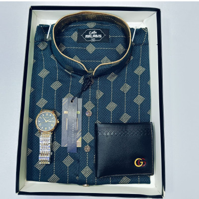 Cotton Printed Punjabi + Premium Watch + Leather Wallet + Body Spray + And Digital Counter Tasbih Combo Pack