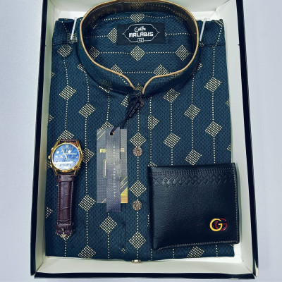Cotton  Punjabi + Premium Watch + Leather Wallet +  Combo Pack