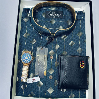 Cotton  Punjabi + Premium Watch + Leather Wallet +  Combo Pack