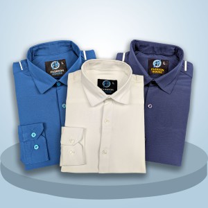 Premium 3 Piece Shirt  Combo Pack (Formal / Casual) (Navy Blue, White & Blue)