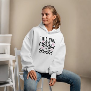 Premium Comfortable Printed Ladies Winter Hoodie ( White )