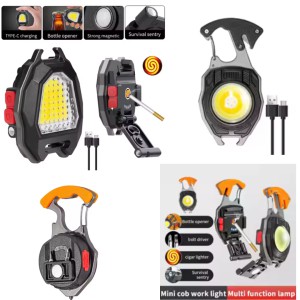 3 Gear Mini Rechargeable Flashlight Pocket Keychain Torch Cigarette Lighter COB Light With Screwdriver Wrench Tactical Lantern