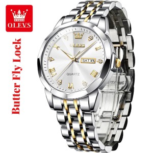Butter Fly Lock OLEVS 9931G New Exclusive Design Quartz Watch for Men (Silver)