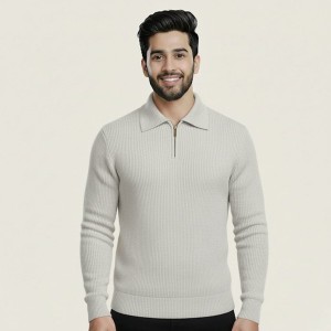 Men's Rib high Neck Sweater Half zipper (Ash)
