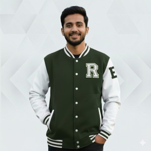 Men's Premium China Varsity Jacket ( Olive + White)