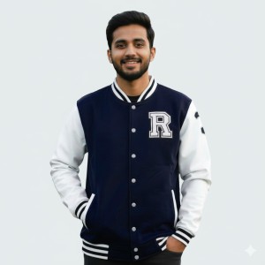Men's Premium China Varsity Jacket ( White + Navy)