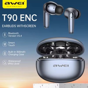 Awei T90 2 in 1 ENC Wireless Bluetooth Earbuds With Mic Noise Reduction Headphones