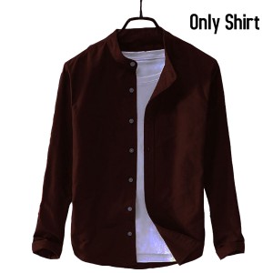 Men's Ban Collar Cotton Shirt- Coffee