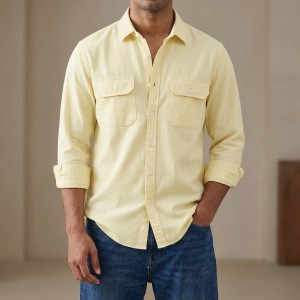 Full sleeves double pocket Shirt(Cream)
