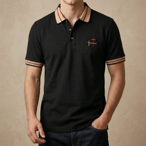 Premium Black Polo Shirt with Contrast Stripes
