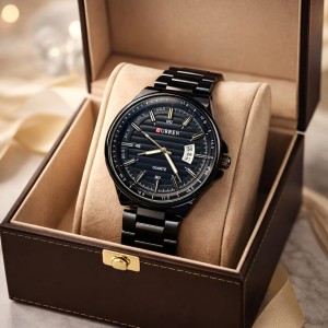 CURREN 8375 Black Stainless Steel Analog Watch For Men