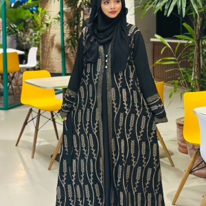 Premium 100% Original Dubai Fabric Embroidered Koti Abaya Full Set
