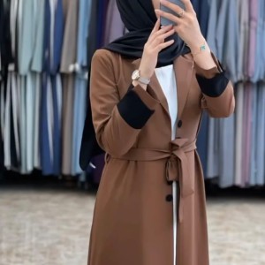Premium Zafran Felix Luxury Abaya with Embroidery & Stone Work | Matching Hijab & Adjustable Inner | Modest Fashion Light Peach