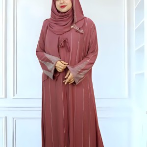 Premium Zafran Felix Luxury Abaya with Embroidery & Stone Work | Matching Hijab & Adjustable Inner | Modest Fashion Teal Blue