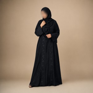 Premium Zafran Felix Luxury Abaya with Embroidery & Stone Work | Matching Hijab & Adjustable Inner | Modest Fashion Black