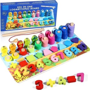 Six In One Logarithmic Board-Activity Toys- Color, Count, Fishing, Shape, Number and Basic Math