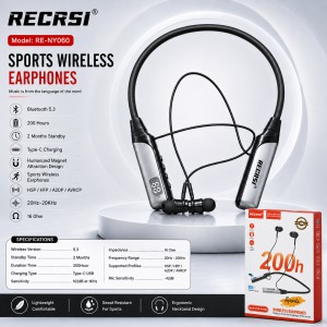 RE-NY060 Recrsi wireless Neckband Bluetooth Earphone Charging backup 200 hours