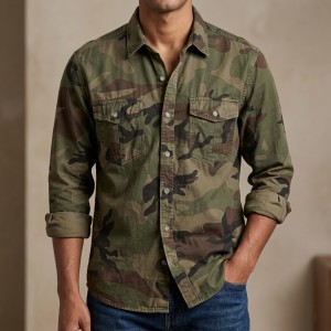 Full sleeves double pocket kemo printed Shirt