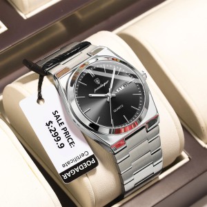 POEDAGAR 930 Men's New Luxury Luminous Date Week Stainless Steel Quartz Watch For Men (Butterfly Lock)