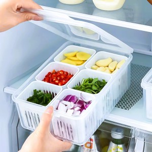 6-Grid Fridge Storage Box – Multi-Compartment Plastic Food Organizer & Spice Container for Refrigerator Kitchen Storage