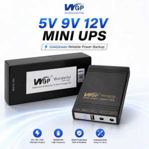 WGP Mini UPS 10400mAh for WiFi Router – 12V Input, Multi-Voltage Output (5V/9V/12V) Uninterruptible Power Supply with Smart Safety Protection