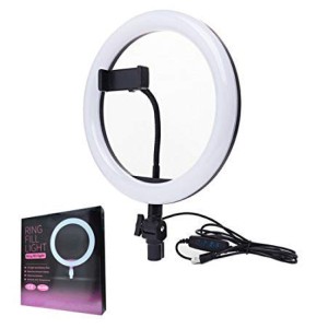 10-Inch LED Ring Light with Tripod Stand & Phone Holder – Dimmable Beauty Light with 3 Color Modes, 10 Brightness Levels & Bluetooth Remote for Vlogging, Makeup & Photography
