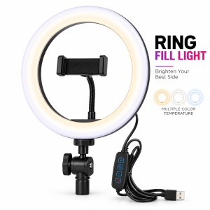 10-Inch LED Ring Light with Tripod Stand & Phone Holder – Dimmable Beauty Light with 3 Color Modes, 10 Brightness Levels & Bluetooth Remote for Vlogging, Makeup & Photography