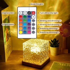 16-Color Plug-In USB Galaxy Night Light – Crystal Cube Ocean Wave Ambient Lamp with Remote Control, Dimmable Brightness & Dynamic Lighting Modes for Bedroom Decor