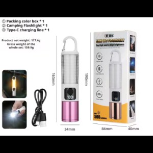 Rechargeable LED Camping Flashlight – 500 Lumens Portable Tactical Torch with Big Floodlight, Digital Battery Display & USB Charging
