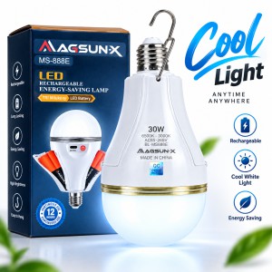 MAGSUN-X 30W LED Rechargeable AC/DC Energy-Saving Bulb – 3500 Lumens Cool Daylight Emergency Light with High-Capacity Lithium Battery Pack
