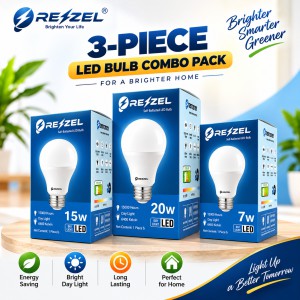 Rezzel LED Bulb 3-Piece Combo Pack (20W, 15W, 7W) – Energy Saving 6400K Cool White LED Bulbs with 270° Beam Angle, High Lumen Output