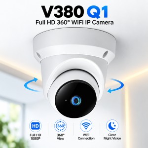 V380 Full HD Q1 360 Degree WiFi IP Security Mini Camera – 3MP Indoor Dome CCTV with Night Vision, Two-Way Audio, Motion Detection & Remote Monitoring