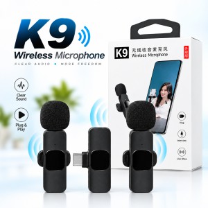 Wireless K9 Lavalier Microphone – 2.4GHz Clip-On Mic with 9ms Ultra-Low Latency, 20M Range, Intelligent Noise Reduction & 10H Battery for Mobile & Camera