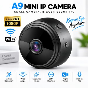 A9 Wi-Fi Night Vision Mini IP Camera – 1080P HD Wireless Security CCTV with 180° Wide-Angle Lens, Motion Detection, Loop Recording & Built-in Mic