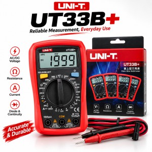 UNI-T UT33B+ Palm-Size Digital Multimeter – Entry-Level AC/DC Voltage, Resistance, Diode & Battery Tester with Clear LCD & CAT II 600V Safety