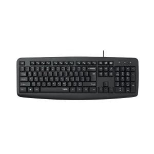 Rapoo NK2600 USB Wired Keyboard (Black) – Full-Size Layout with Integrated Palm Rest, Spill-Resistant Design, Multimedia Hotkeys & 2-Year Warranty