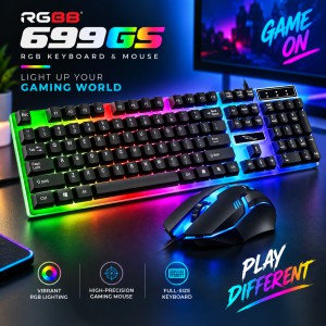 RGBB 699GS RGB USB Wired Gaming Keyboard and Mouse Combo – Standard Multifunctional Keyboard with Vibrant RGB Backlighting, Fashion Design & Laptop Compatibility