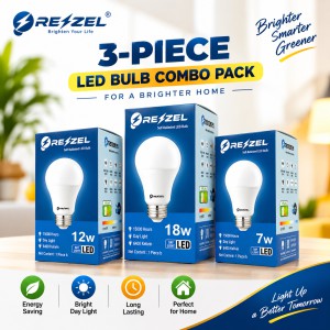 Rezzel LED Bulb 3-Piece Combo Pack (18w, 12w, 7w)