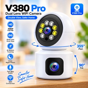 V380 Pro Dual Lens 1080P WiFi Security Camera – Rotatable 360-Degree Wireless Indoor CCTV with Smart AI Motion Tracking, Night Vision & Two-Way Audio (Model: V9L)