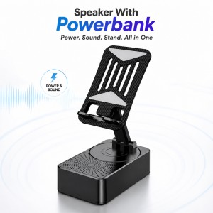 3-in-1 Foldable Mobile Phone Holder with Bluetooth Speaker – Adjustable Desktop Phone Stand, TWS 5.3 Audio, Power Bank & Portable Stand